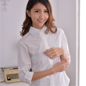 H-0796-1A-2 白色七分袖女襯衫（暗釦）