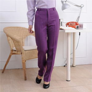 HTY-13D-A 紫底白條紋女直筒褲