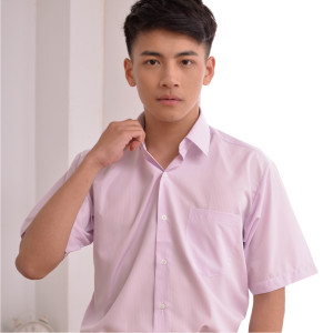 L-204 粉紅亮條紋男襯衫（超細纖維）（短袖／長袖）