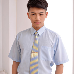 L-213 藍色細條紋男襯衫（超細纖維）（短袖／長袖）