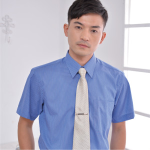 LD-904-1 藍色條紋短袖男襯衫