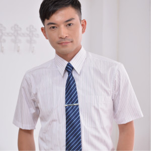 LD-910-1 白底紫條紋短袖男襯衫