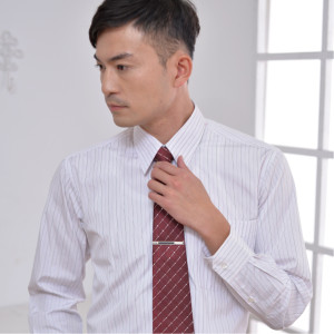 LD-910-3 白底紫條紋長袖男襯衫