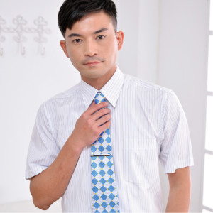 LD-911-1 白底藍條紋短袖男襯衫