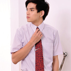 LD-913-1 粉紫色條紋短袖男襯衫
