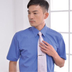 PA-601-1 寶藍色短袖男襯衫（雙絲光棉）