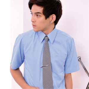 PA-804-1 藍色亮條紋短袖男襯衫（超細纖維）