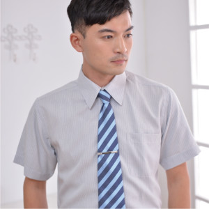 S-14-1 灰色條紋短袖男襯衫