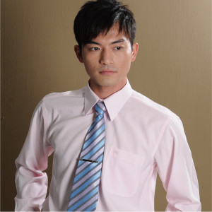 S-34-3 淺粉紅條紋長袖男襯衫