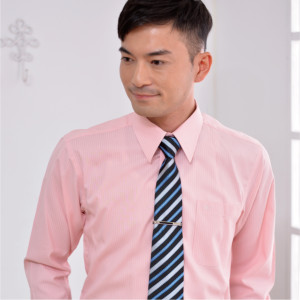 S-35-3 粉橘色條紋長袖男襯衫