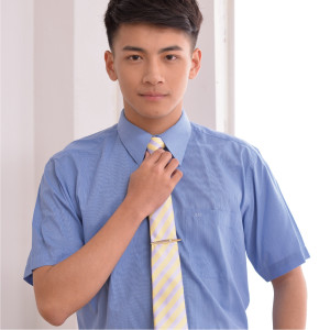 S-3501-1 寶藍色細條紋短袖男襯衫