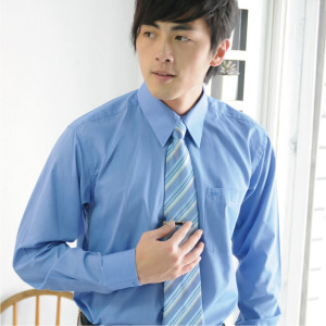 S-3501-3 寶藍色細條紋長袖男襯衫