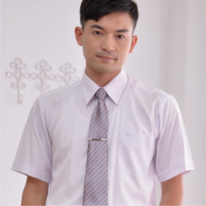 S-36-1 淺紫色條紋短袖男襯衫