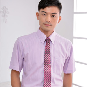 S-38-1 粉紫色條紋短袖男襯衫