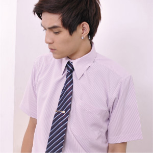 S-42-1 粉紫色條紋短袖男襯衫