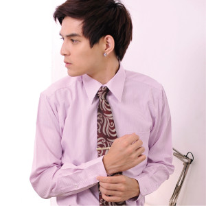 S-42-3 粉紫色條紋長袖男襯衫