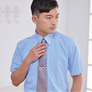 S-44 藍色條紋男襯衫（短袖／長袖）