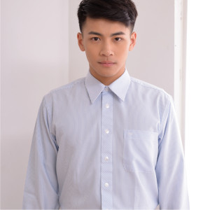 S-45-3 淺水藍條紋長袖男襯衫