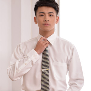 S-R1801-3 白色十字紋長袖男襯衫