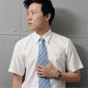 S-R1801-1 白色十字紋短袖男襯衫