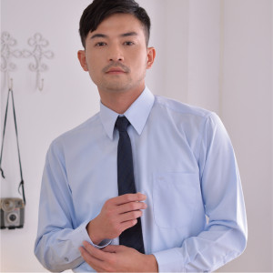 S-R1804-3 銀灰藍十字紋長袖男襯衫