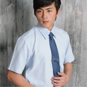 S-R1804-1 銀灰藍十字紋短袖男襯衫