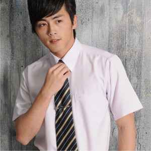 S-R1805-1 粉紫色十字紋短袖男襯衫