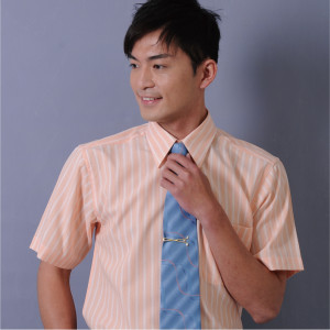 S-R1807-1 橘色條紋短袖男襯衫