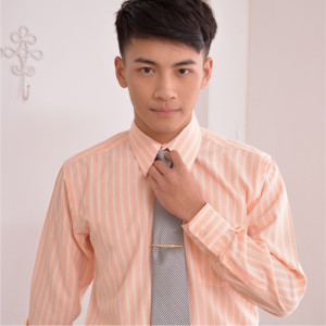 S-R1807-3 橘色條紋長袖男襯衫