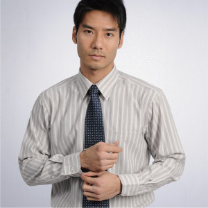 S-R1808-3 灰色條紋長袖男襯衫