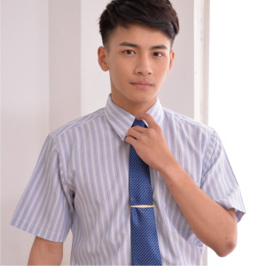 S-R1809-1 藍色條紋短袖男襯衫