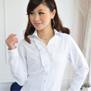 S-01G-3 白色長袖女襯衫（花邊）
