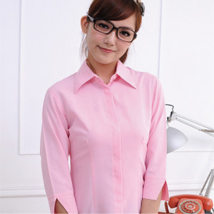 S-09A-2 粉紅色七分袖女襯衫（暗釦）